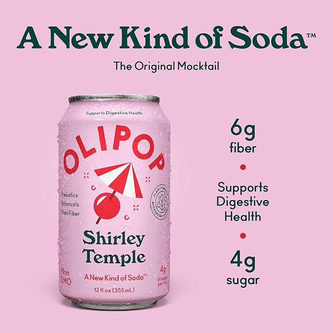 OLIPOP Prebiotic Soda Pop Shirley Temple Pantry Pack Packed with Prebiotics Fiber and Botanicals Gluten Free GMO Free 12oz (12-Cans)