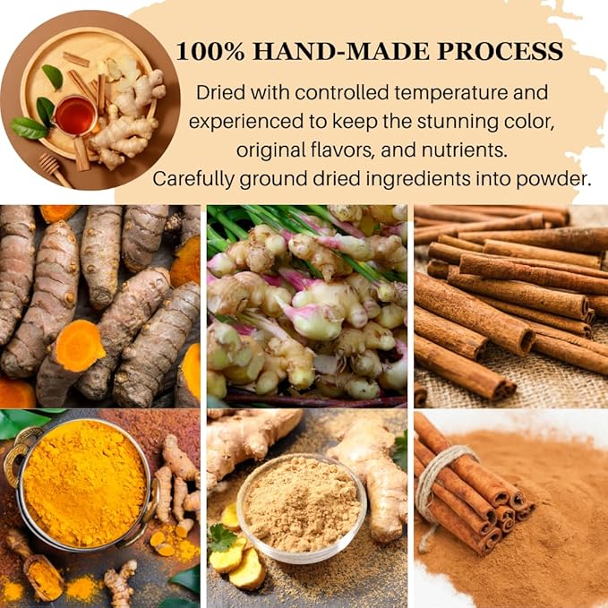 VIDA FARM 50 Turmeric Ginger Cinnamon Tea Bags 100% Natural Ginger Cinnamon Turmeric Tea Te De Curcuma Jengibre Herbal Tea Sugar Free Caffeine Free Gluten Free