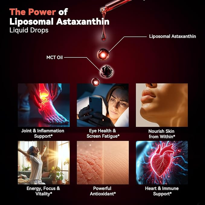 Astaxanthin Supplement 12mg Liquid Drops Advanced 10-in-1 Astaxanthin Antioxidant from Fresh Microalgae Source w. Mct Oil Lycopene Grape Seed Turmeric Vitamin E for Eye Immune Joint Skin Health