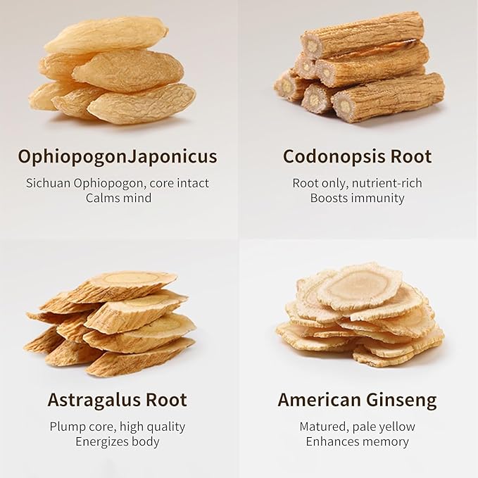 CHADUO Four Treasures Tea with Astragalus american ginseng Ophiopogon Codonopsis Root Ginseng Tea Natural Tired Relief 40bags/7.05oz 黄芪 麦冬 西洋参 党参 元气四宝茶