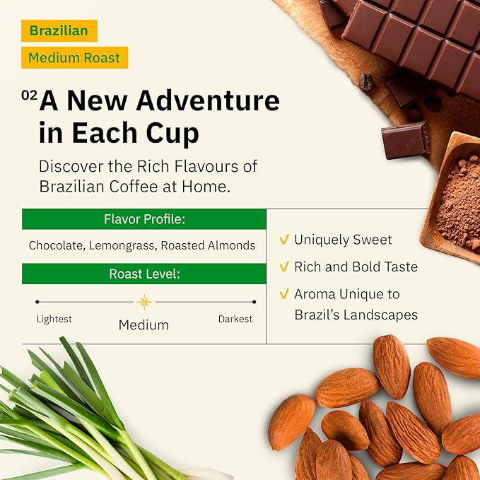 Brazilian Santos Medium Roast Coffee Beans - 2LB Single Origin Arabica Specialty Coffee Espresso Fine Grind Freshly Roasted to Order Fair Trade
