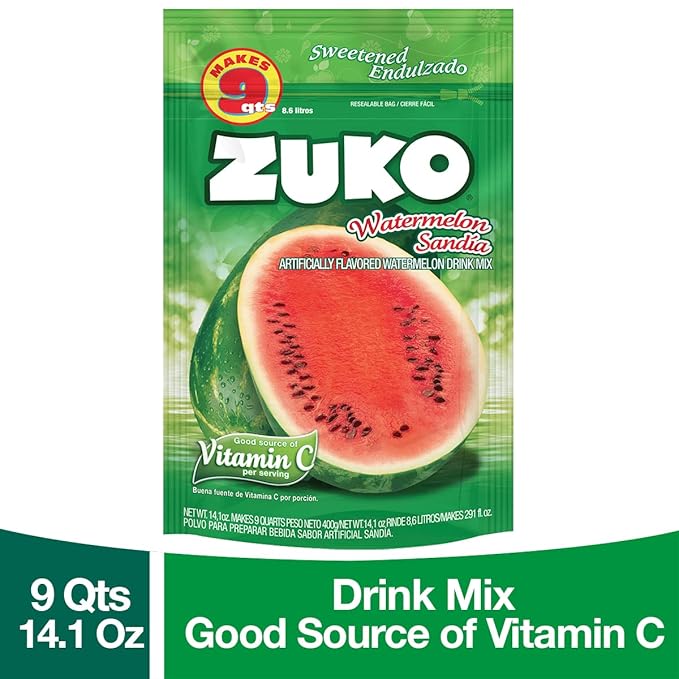 Zuko Watermelon Instant Powder Drink | Family Pack | No Sugar Needed | Vitamin C | 14.1 Ounce (Pack of 2)