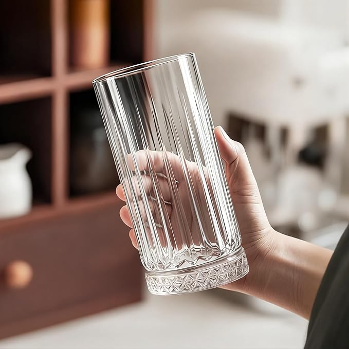 Ruckae Drinking Glasses Set of 815 oz and 7 oz Kitchen Water Glass Cups SetClear Ribbed Glassware Dishwasher SafeMixed Drinkware for BeerJuiceCocktailWhiskeyMilk and Various Mixed Drinks