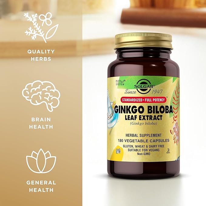 Solgar Ginkgo Biloba Leaf Extract - 180 Vegetable Capsules - Standardized Full Potency (SFP) - Non-GMO Vegan Gluten Free Dairy Free Kosher - 180 Servings