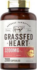 Carlyle Grass Fed Beef Heart Supplement | 3200mg | 200 Count | Desiccated Pasture Raised Bovine Capsules | Non-GMO Gluten Free | by Herbage Farmstead