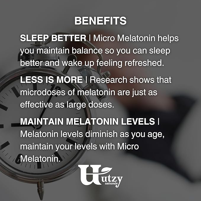 Utzy Naturals Micro Melatonin | Low Dose Melatonin 250mcg | with Natural Cherry | Safe for Kids | Made in The USA | 120 Tablets