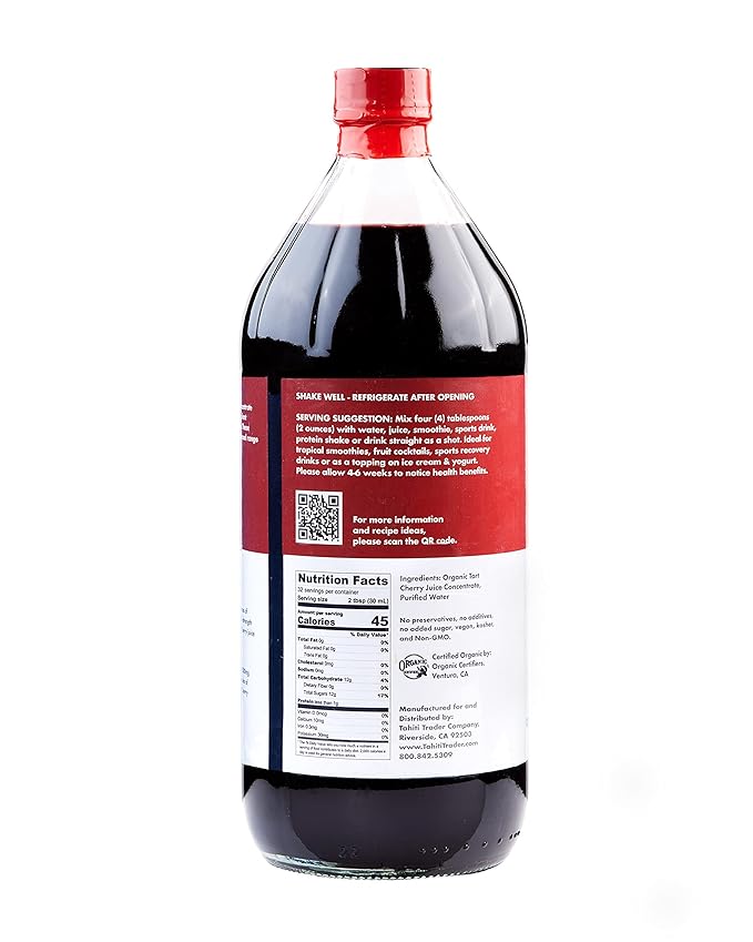 TAHITI TRADER Tart Cherry Organic Juice Concentrate - Ready to Drink Organic Superfood Promoting Immune Support &amp Overall Health - Pure Unsweetened Fruit Juice - (32 oz 1 Pack)