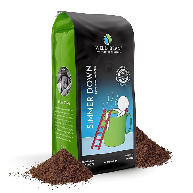 Well-Bean Coffee - Simmer Down Colombian Ground Coffee Decaf Coffee Swiss Water Decaf Coffee Vegan Decaf Coffee Beans Light Roasted Coffee 2 lb Coffee Bag
