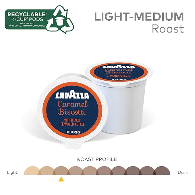 Lavazza Caramel Biscotti Coffee Single Serve Keurig K-Cup Pods Flavored Coffee 60-Count Box (6 Packs of 10)