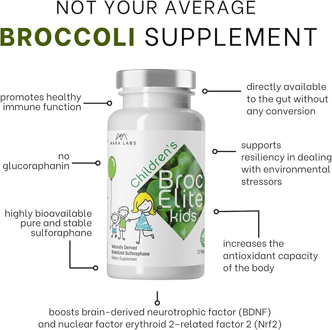 Mara Labs Kids | Broccoli Supplement w/Naturally Stabilized Sulforaphane Extract for Children | No Glyphosate Residue | 60 Vegan Capsules