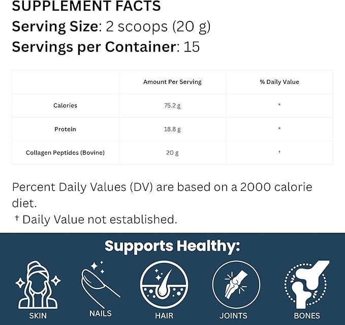 Hydrolyzed Marine Collagen Peptides Powder – Collagen Peptide Formula for Skin Hair &amp Nails – Non-GMO Third-Party Lab Tested Dietary Supplement – 10 g (1 Scoops) per Serving