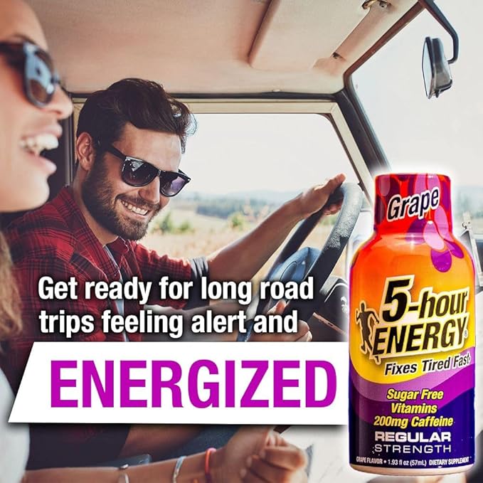5-hour ENERGY Regular Strength Energy Shot 1.93oz 20-Pack – Sugar Free Caffeine Energy Booster with B-Vitamins &amp Amino Acids – Zero Calorie (20 Bottles – Single Flavor Grape Regular Strength)