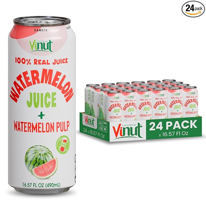 Vinut Natural Watermelon Juice Drink with Pulp (16.57 fl oz Pack of 24) Real Watermelon Juice No Sugar Added Gluten Free GMO-Free