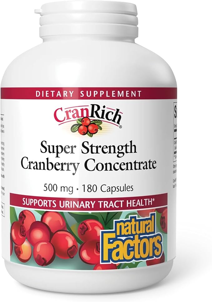 Natural Factors CranRich Super Strength Cranberry Concentrate - Antioxidant Support Supplement with Cranberry Concentrate - Aids Urinary Tract &amp Bladder Health - 180 Capsules (180 Servings)