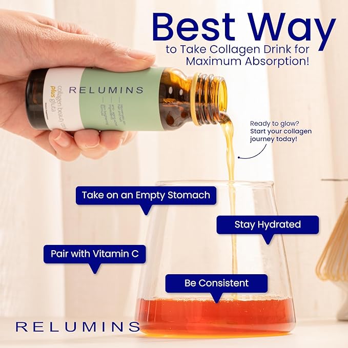 Relumins World's Most Advanced Collagen Drink - 10000mg w/Glutathione &amp Antioxidants | USA's No.1 Liquid Collagen Anti-Aging Spring Glow Essentials | Apple Flavor | Made in USA - 20 Bottles