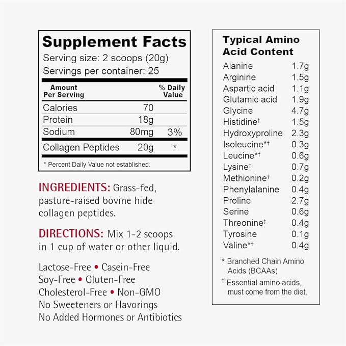 Wellness Resources Collagen Peptides - Pasture Raised Grass Fed 100% Collagen Protein - Hydrolyzed Type I and III Collagen Peptides Powder Unflavored (500 Grams/ 17.6 Ounces)