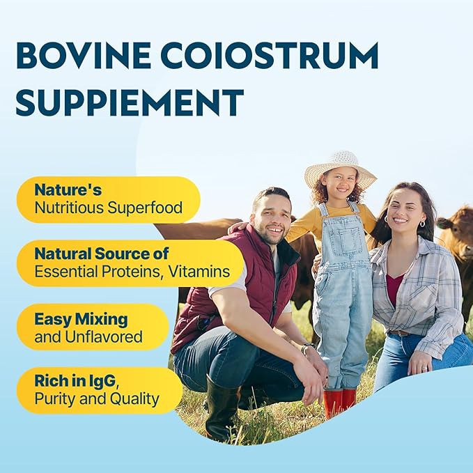 Bovine Colostrum Supplement Powder - 60% IgG 3000 mg for Gut Hair Growth Beauty and Immune Easy to Mix Unflavored (50 Servings)