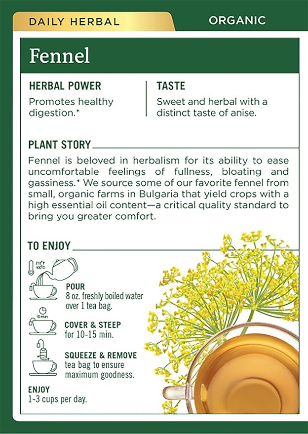 Traditional Medicinals Organic Fennel Herbal Tea Promotes Digestive Health (Pack of 6) - 96 Tea Bags Total
