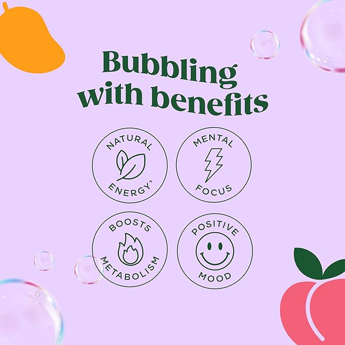 Bloom Nutrition Sparkling Energy Drink Peach Mango | Zero Sugar | 180mg Caffeine | For Focus | 24 Pack