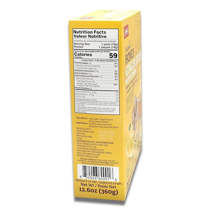 Lipatea Instant Honey Ginger Drink with Lemon Caffeine Free Tea Gluten Free 100% Natural Lemon tea | Enjoy Hot or Cold (Pack of 2)