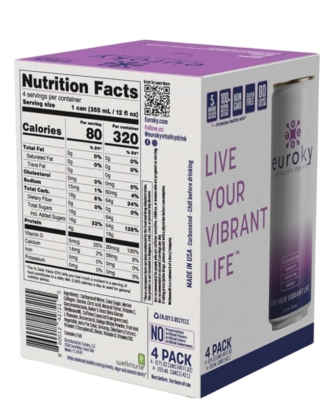 Euroky Vitality Drink Wellness Beverage – Rejuvenation Immunity Cognition and Energy Support 12 fl oz