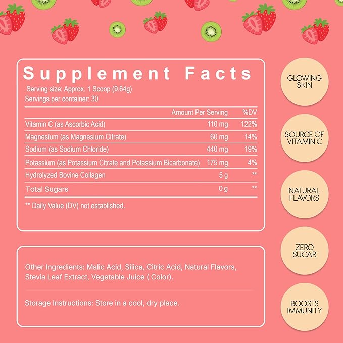 Electrolytes + Enhanced Collagen Zero Sugar Powder with Vitamin C - Muscle Recovery &amp Hydration Support - 30 Servings - Supports Immune &amp Joint Health - Keep Your Skin Looking Radiant &amp Hy