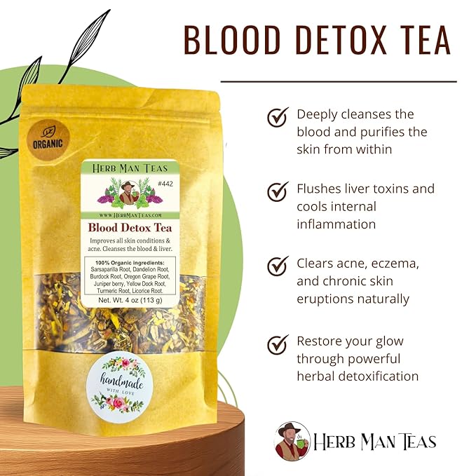 BLOOD DETOX TEA - cleanses the blood supports liver function and improves all skin conditions by master herbalist Khabir – 100% Organic Non-GMO no additives