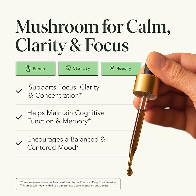 Fantastic Fungi Organic Mushroom Tincture - Mindful Elixir with Lions Mane Mushroom Extract Bacopa &amp Ginkgo Leaf - Drops for Focus Clarity &amp Memory Support - Formulated in USA 30 Servings