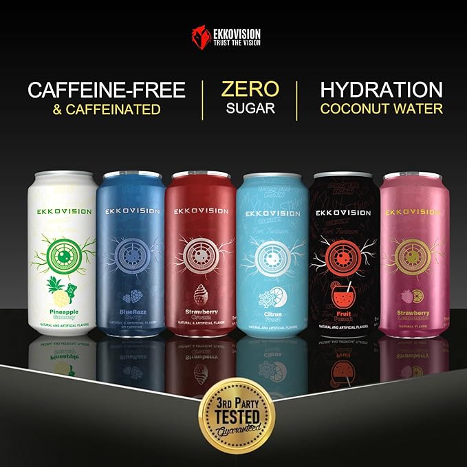 Ekkovision Energy Drink Variety Pack 200 MG Natural Caffeine With Coconut Water L Theanine Alpha Gpc &amp L Tyrosine For Balanced Energy Electrolytes &amp Smooth Hydration 16 Fl Oz Can 12 Pac