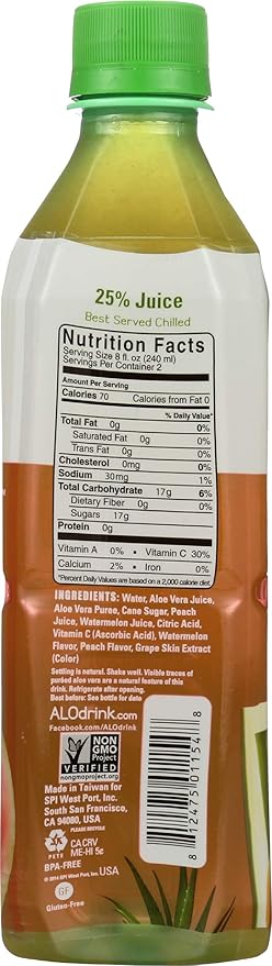 Alo Pulp Free Comfort Aloe Vera Juice Drink Watermelon and Peach 12 Count