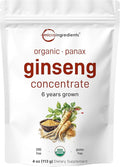 Micro Ingredients Maximum Strength Organic Korean Ginseng Root 200:1 Powder 4 Ounce Red Panax Ginseng Powder Active Ginsenosides Vegan Friendly