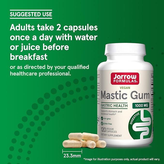 Jarrow Formulas Mastic Gum 1000 mg - 120 Veggie Caps - Mastic Gum Capsules Supporting Stomach and Duodenal Health - 60 Servings