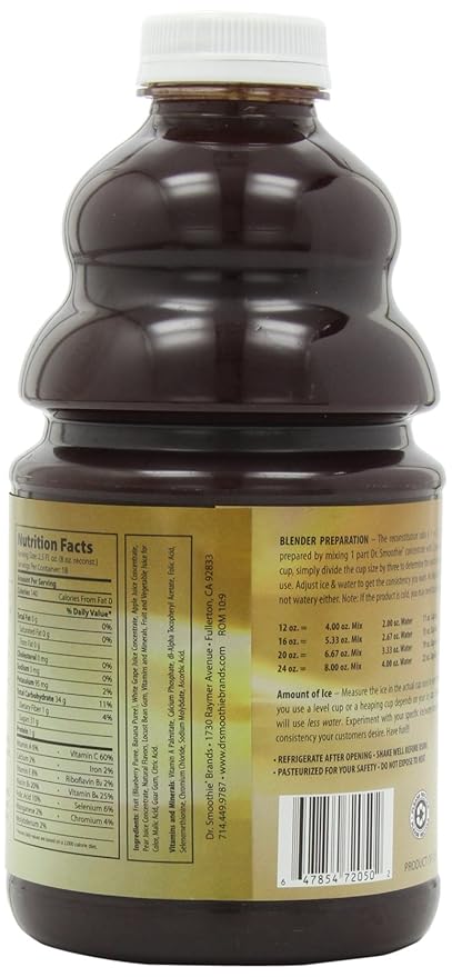 Dr. Smoothie 100% Crushed Fruit Smoothie Blueberry Banana 46-Ounce Bottles (Pack of 2)