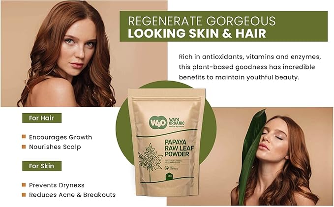 Way4Organic Papaya Leaf Powder 32 Ounces(2 Pounds) Dried from Fresh Green Leaves Good to Make Tea Juice Extract (No Fruit No Seeds)