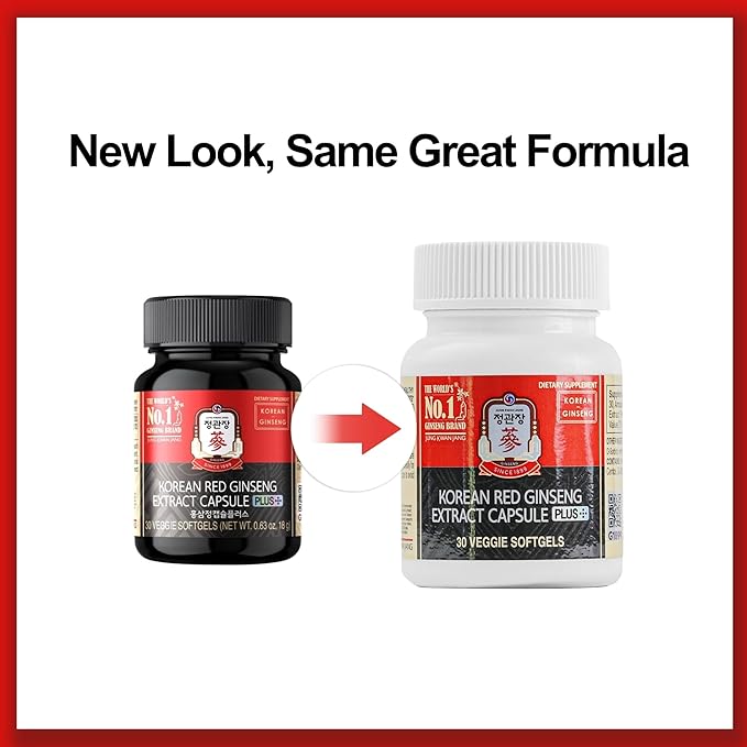 JUNG KWAN JANG Korean Red Ginseng Extract Capsules Plus | All-in-1 Focus Pills for Men &amp Women | Natural Energy Supplements Circulation Immune Support | 30 Capsules