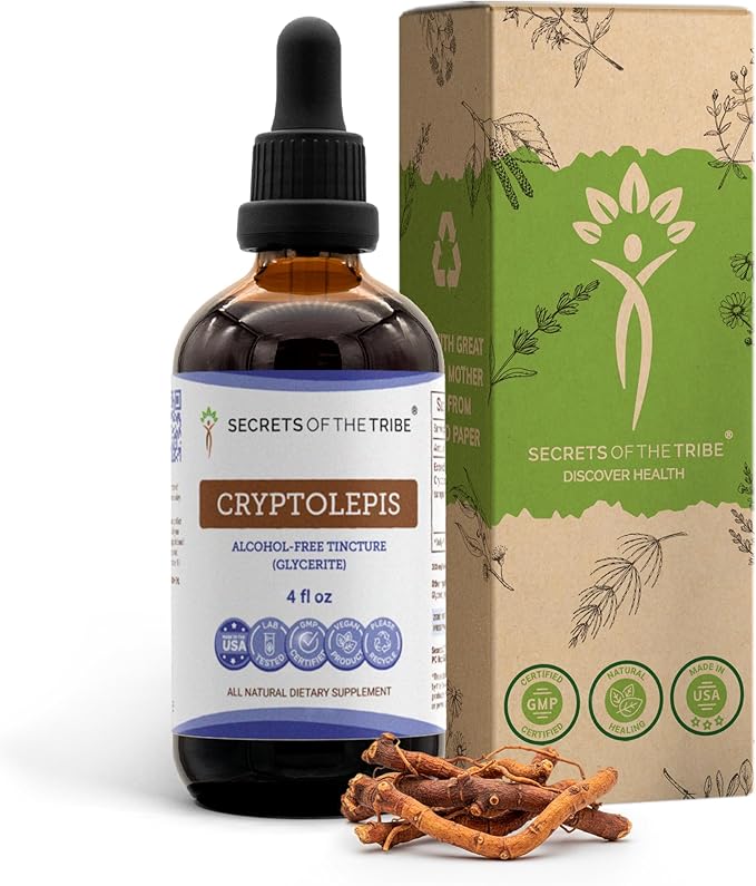 Secrets of the Tribe Cryptolepis Tincture Alcohol-Free Extract High-Potency Herbal Drops Tincture Made from Wildcrafted Cryptolepis Sanguinolenta 4 oz