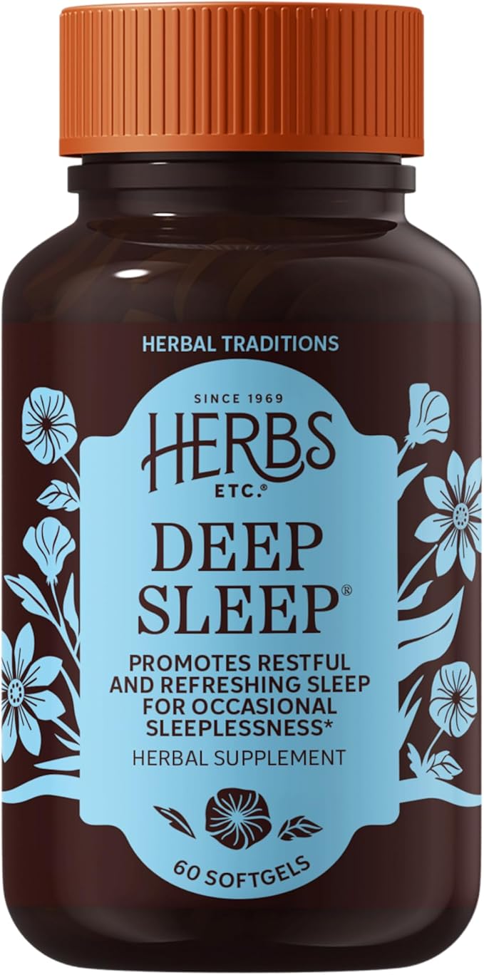 Herbs Etc. Deep Sleep Softgels - Herbal Sleep Support Supplement - Rest &amp Calming Support with Passionflower Chamomile &amp Lemon Balm - 60 Softgels (60 Servings)