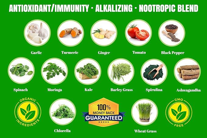 Organic Vegan Super Greens Capsules with Ashwagandha - Immune Support with All Natural Whole Food Nutrients Chlorella Moringa Spirulina Turmeric Kale. Improve Digestion Boost Energy - Detox Pills