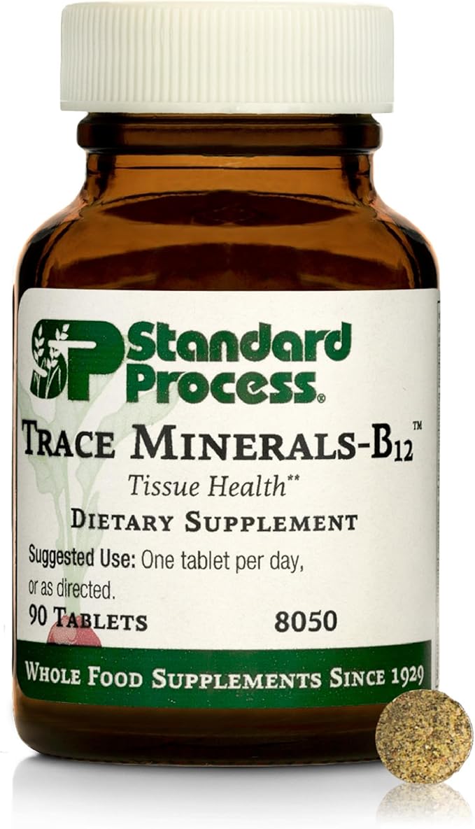 Standard Process Trace Minerals-B12 - Thyroid &amp Cell Functioning Support with Iodine Zinc &amp Copper - Cartilage &amp Bone Health Aid - Non-Dairy &amp Non-Soy - 90 Tablets (90 Servings)