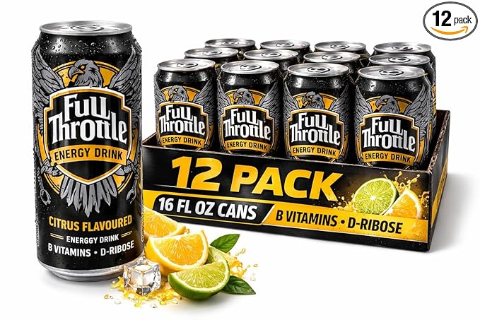 Full Throttle Citrus Energy Drink 16 fl oz Cans (12 Pack) – High Caffeine Carbonated Beverage with B Vitamins &amp D-Ribose