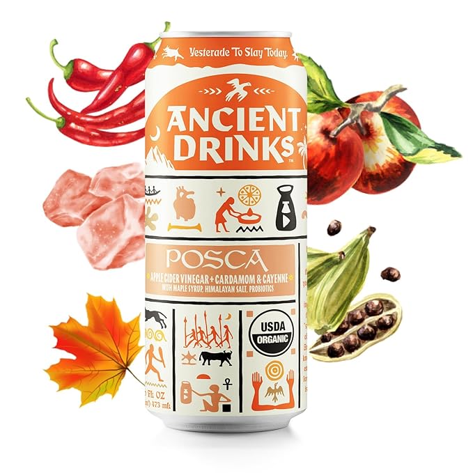 ANCIENT DRINKS Posca Apple Cider Vinegar Electrolyte Drink – Organic ACV Hydration Beverage with Probiotics &amp Natural Electrolytes – Ancient Roman Inspired Sports Drink – Cayenne &amp Cardamom –