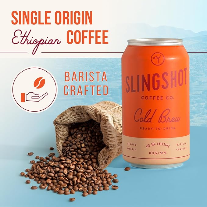 Organic Cold Brew Coffee 12-Pack – Single Origin Ethiopian Unsweetened Black Coffee Clean &amp Bright Flavor 150 mg Natural Caffeine Ready-to-Drink 10 oz Cans