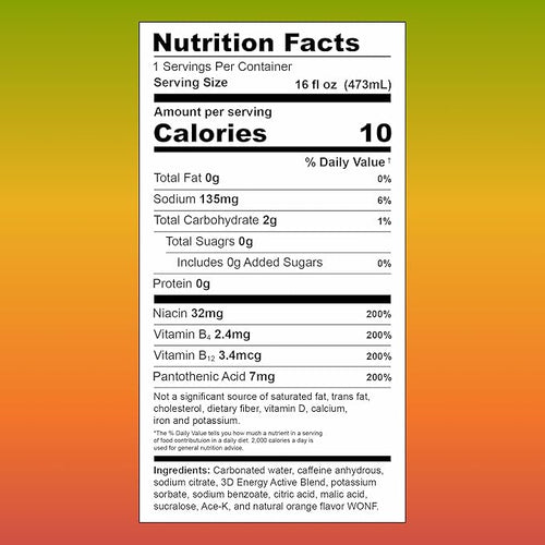 3D Sugar-Free Energy Drinks Spicy Mango - Clean Energy Drink with 200mg Caffeine Taurine &amp L-Carnitine - Pre Workout Fitness Drink for Gym Exercise &amp Everyday Performance