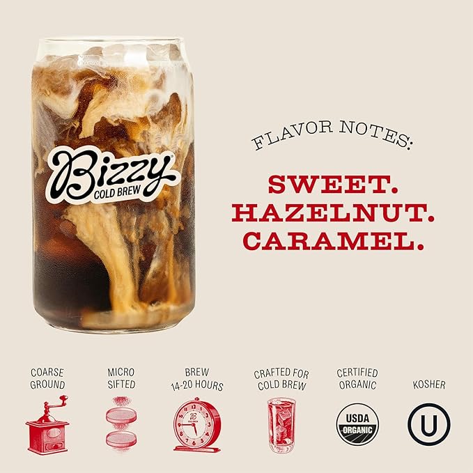Bizzy Organic Cold Brew Coffee | Bundle | Coarse Ground Coffee | Smooth &amp Sweet 1 LB + Breakfast Blend 1 LB | 2 Pack