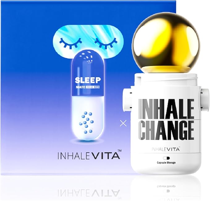 Melatonin Inhaler Sleep Aid Combo Golden|Includes 15 Capsules &amp 1 Reusable Inhaler Fast-Acting with Advanced Absorption|0.4mg Low Dose Zero-Sugar|Wake RefreshedPortableNon-Habit Forming