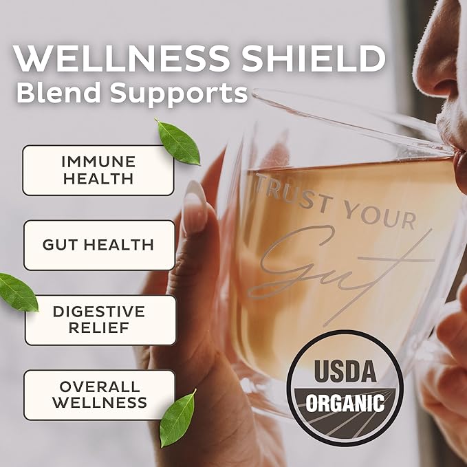 Trust Your Gut Wellness Shield Organic Herbal Tea Blend – Echinacea Ginger &amp Cinnamon – Supports Immune Health and Digestive Balance 30 Tea Bags