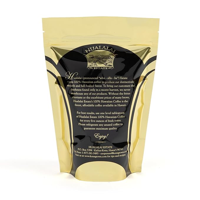 Hualalai Estate Whole Bean 100% Kona Coffee - Medium Dark Roasted Hawaiian Grown Beans - Pesticide-Free Gourmet Grade Premium Coffee (7 oz)