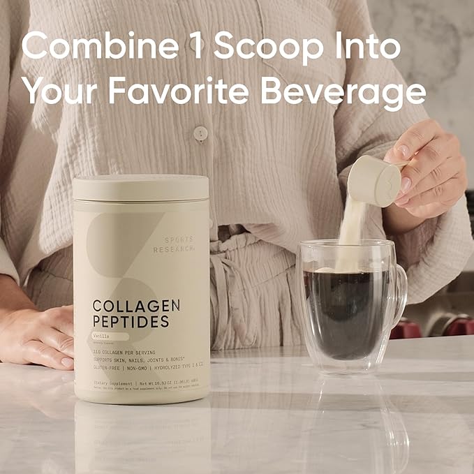 Sports Research Collagen Peptides - Hydrolyzed Type 1 &amp 3 Collagen Powder Protein Supplement for Healthy Skin Nails &amp Joints* - Easy Mixing Vital Nutrients &amp Proteins Collagen for Women