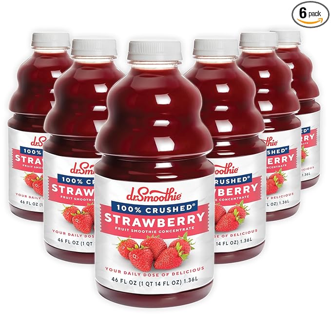 Dr. Smoothie 100% Crushed Strawberry – No Added Sugar Made with Real Fruits/Fruit Juice – Vegan No Artificial Colors or Flavors – Juicy Strawberries for a Sweet &amp Vibrant Treat – Six 46 oz Bottl