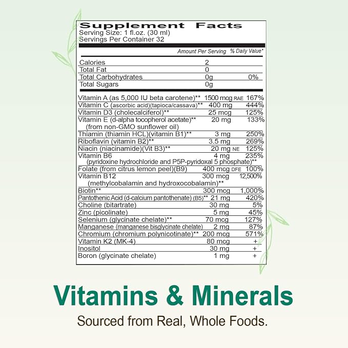 Vital Earth Minerals Super Multi – Liquid Multivitamins for Women Men &amp Kids Liquid Vitamins with Fulvic Acid for Better Absorption MTHFR Support 32 Oz + 1 Oz Cup